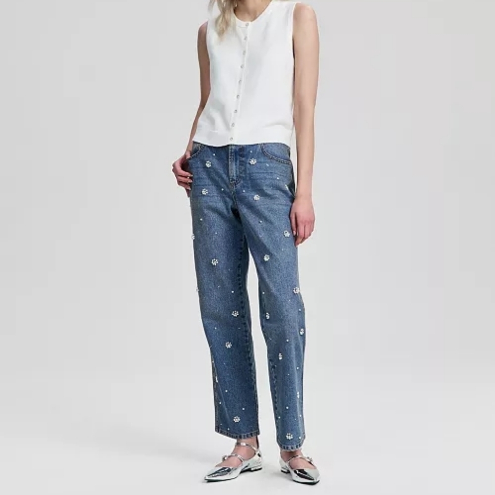 And Now This Pearl-Embellished Straight-Leg Jeans - Size 31 Petite NWT